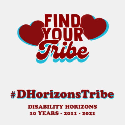 Find Your Tribe Disability Horizons 10th anniversary organic t-shirt Design